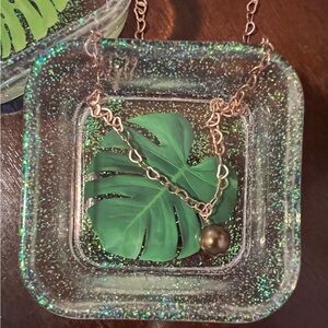 handmade sparkly monstera leaf trinket dish, jewelry dish, ring dish
